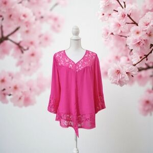 ZAC & RACHEL PULLOVER TOP 1X NWT COLOR: PINK SPICE‎ HAS LACE TRIM